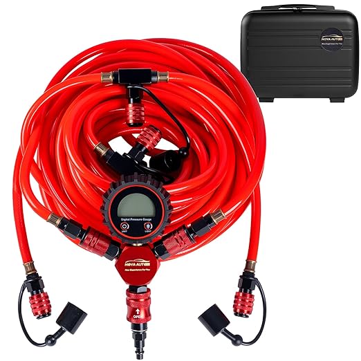 4 Tire Inflation Deflation System,Fits up to 200" Wheelbase,300psi Digital Tyre Pressure Gauge and Plastic Suitcase,4 Tire Inflation Kit for Truck,Car,Trailers,Motorcycles